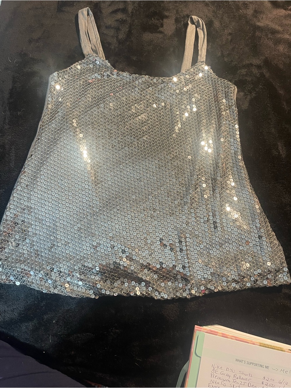 Apostrophe Silver Sequin Camisole Top